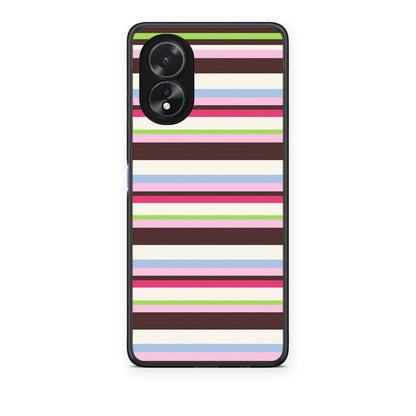 Θήκη Oppo A38 Multicolour Horizontal Stripes από τη Smartfits με σχέδιο στο πίσω μέρος και μαύρο περίβλημα | Oppo A38 Multicolour Horizontal Stripes case with colorful back and black bezels