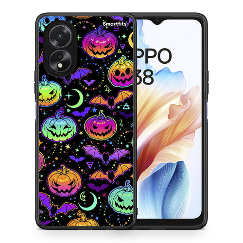 Θήκη Oppo A18 Neon Halloween από τη Smartfits με σχέδιο στο πίσω μέρος και μαύρο περίβλημα | Oppo A18 Neon Halloween case with colorful back and black bezels