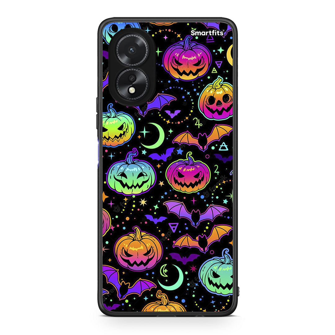 Oppo A18 Neon Halloween θήκη από τη Smartfits με σχέδιο στο πίσω μέρος και μαύρο περίβλημα | Smartphone case with colorful back and black bezels by Smartfits
