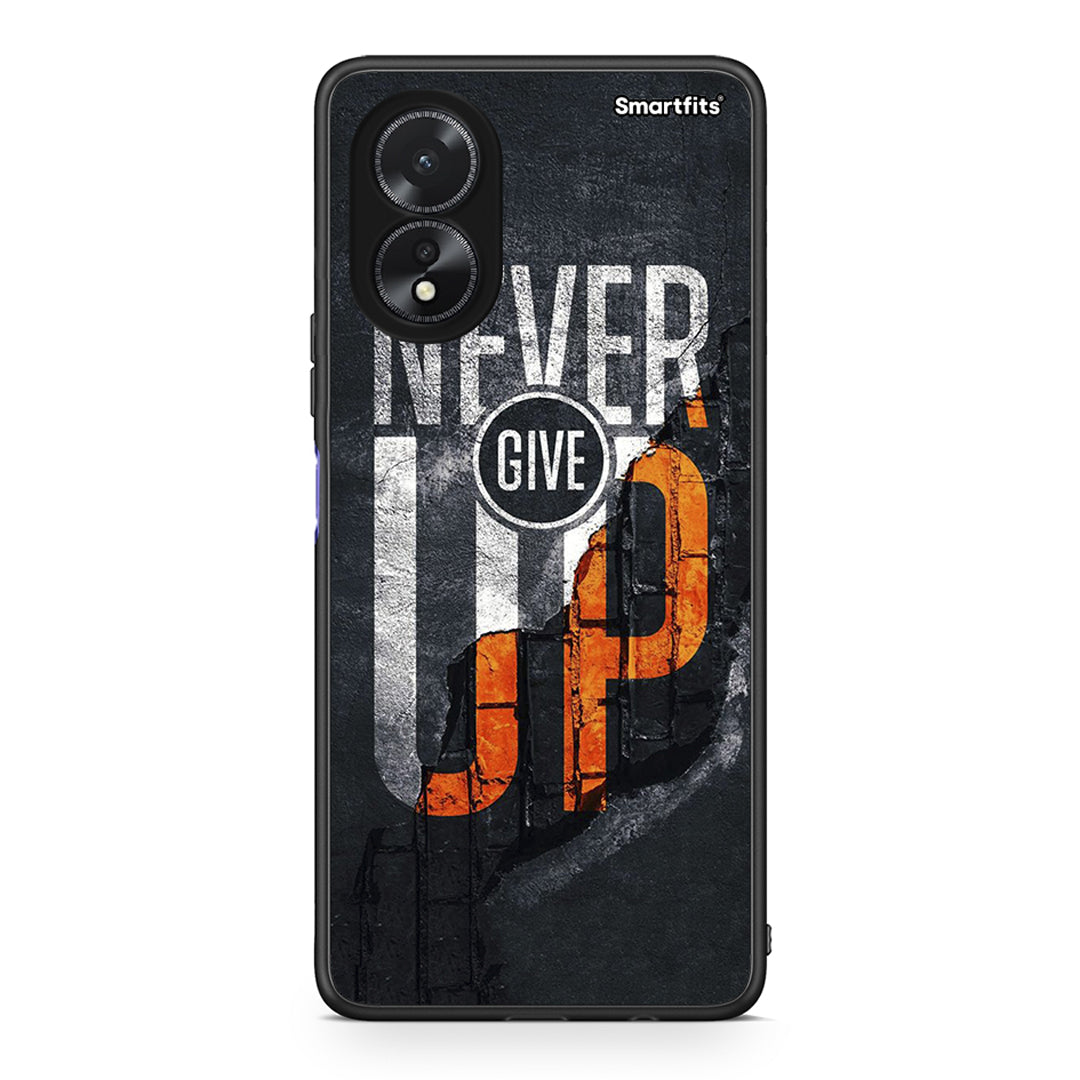 Oppo A38 Never Give Up Θήκη Αγίου Βαλεντίνου από τη Smartfits με σχέδιο στο πίσω μέρος και μαύρο περίβλημα | Smartphone case with colorful back and black bezels by Smartfits