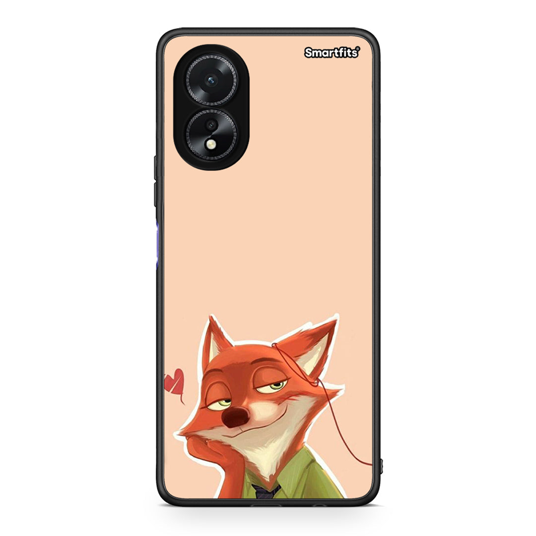 Oppo A18 Nick Wilde And Judy Hopps Love 1 θήκη από τη Smartfits με σχέδιο στο πίσω μέρος και μαύρο περίβλημα | Smartphone case with colorful back and black bezels by Smartfits