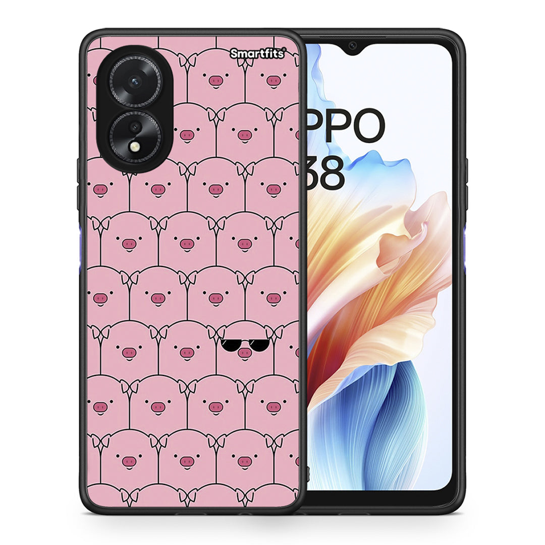 Θήκη Oppo A38 Pig Glasses από τη Smartfits με σχέδιο στο πίσω μέρος και μαύρο περίβλημα | Oppo A38 Pig Glasses case with colorful back and black bezels