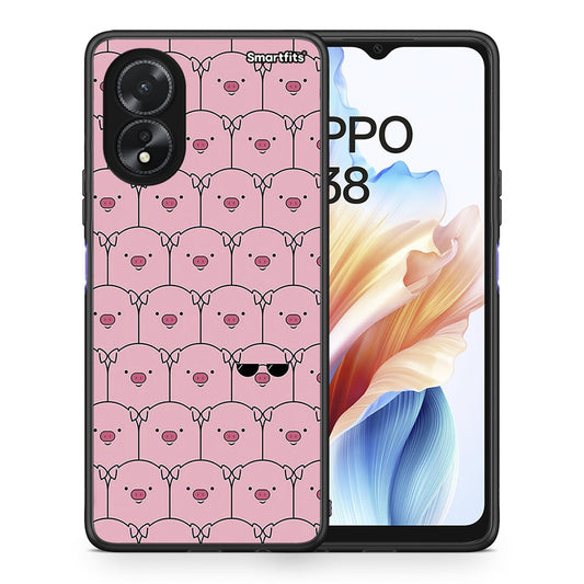 Θήκη Oppo A38 Pig Glasses από τη Smartfits με σχέδιο στο πίσω μέρος και μαύρο περίβλημα | Oppo A38 Pig Glasses case with colorful back and black bezels