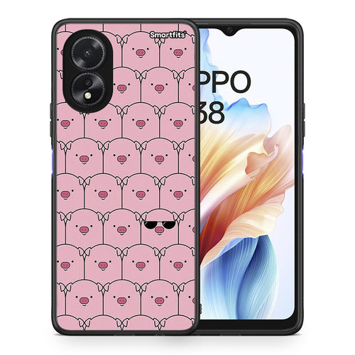 Θήκη Oppo A18 Pig Glasses από τη Smartfits με σχέδιο στο πίσω μέρος και μαύρο περίβλημα | Oppo A18 Pig Glasses case with colorful back and black bezels