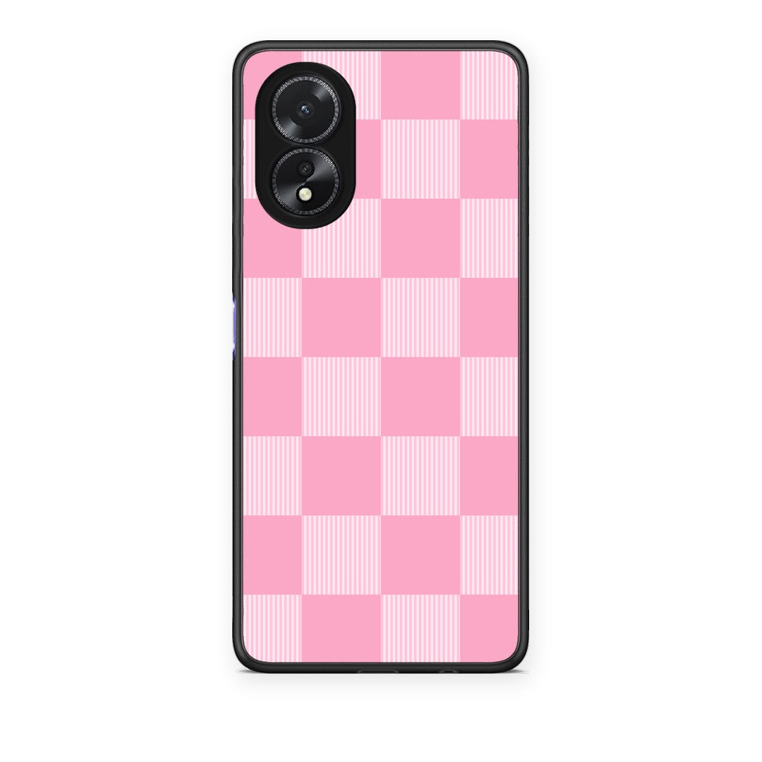 Θήκη Oppo A38 Pink and White Striped Checks από τη Smartfits με σχέδιο στο πίσω μέρος και μαύρο περίβλημα | Oppo A38 Pink and White Striped Checks case with colorful back and black bezels