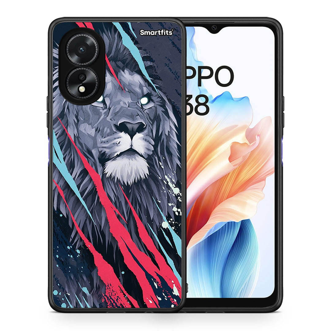 Θήκη Oppo A38 Lion Designer PopArt από τη Smartfits με σχέδιο στο πίσω μέρος και μαύρο περίβλημα | Oppo A38 Lion Designer PopArt case with colorful back and black bezels
