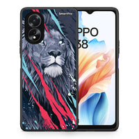 Thumbnail for Θήκη Oppo A38 Lion Designer PopArt από τη Smartfits με σχέδιο στο πίσω μέρος και μαύρο περίβλημα | Oppo A38 Lion Designer PopArt case with colorful back and black bezels