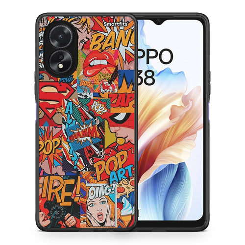 Θήκη Oppo A18 PopArt OMG από τη Smartfits με σχέδιο στο πίσω μέρος και μαύρο περίβλημα | Oppo A18 PopArt OMG case with colorful back and black bezels