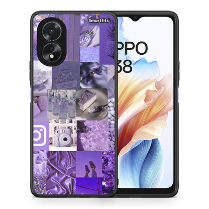 Θήκη Oppo A38 Purple Aesthetic Collage από τη Smartfits με σχέδιο στο πίσω μέρος και μαύρο περίβλημα | Oppo A38 Purple Aesthetic Collage case with colorful back and black bezels