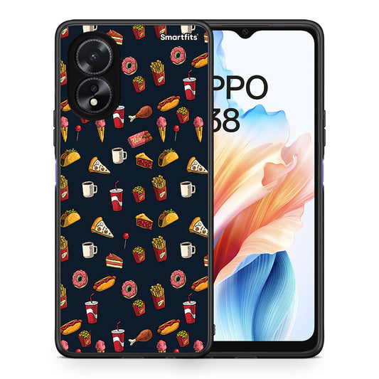 Θήκη Oppo A18 Hungry Random από τη Smartfits με σχέδιο στο πίσω μέρος και μαύρο περίβλημα | Oppo A18 Hungry Random case with colorful back and black bezels