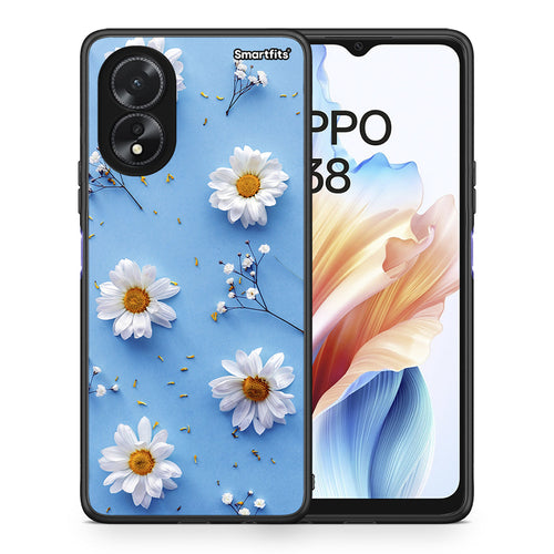 Θήκη Oppo A38 Real Daisies από τη Smartfits με σχέδιο στο πίσω μέρος και μαύρο περίβλημα | Oppo A38 Real Daisies case with colorful back and black bezels