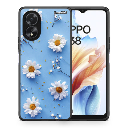 Θήκη Oppo A18 Real Daisies από τη Smartfits με σχέδιο στο πίσω μέρος και μαύρο περίβλημα | Oppo A18 Real Daisies case with colorful back and black bezels