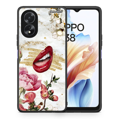 Θήκη Oppo A38 Red Lips από τη Smartfits με σχέδιο στο πίσω μέρος και μαύρο περίβλημα | Oppo A38 Red Lips case with colorful back and black bezels