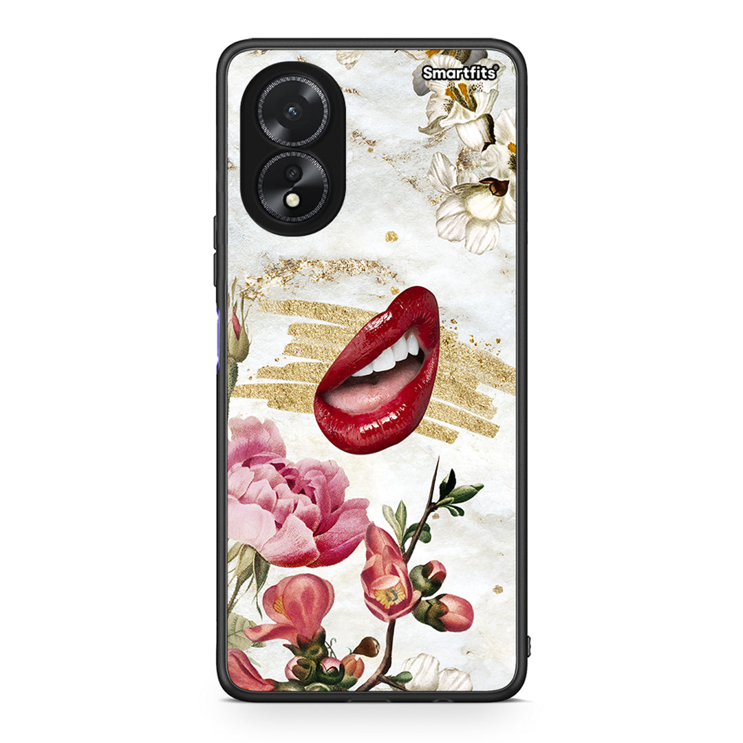 Oppo A38 Red Lips θήκη από τη Smartfits με σχέδιο στο πίσω μέρος και μαύρο περίβλημα | Smartphone case with colorful back and black bezels by Smartfits