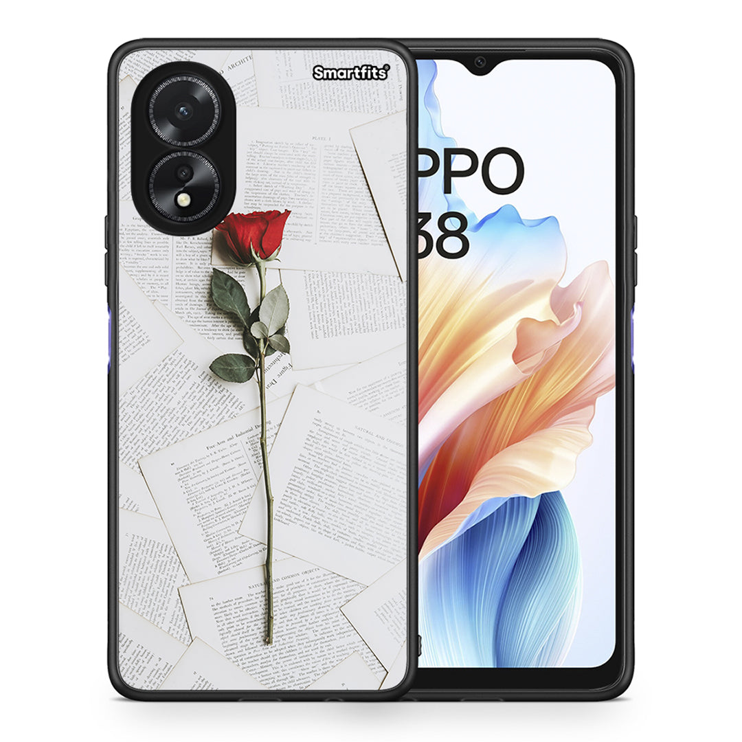 Θήκη Oppo A18 Red Rose από τη Smartfits με σχέδιο στο πίσω μέρος και μαύρο περίβλημα | Oppo A18 Red Rose case with colorful back and black bezels