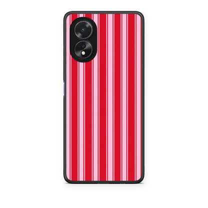 Θήκη Oppo A38 Red and Pink Vertical Pinstripes από τη Smartfits με σχέδιο στο πίσω μέρος και μαύρο περίβλημα | Oppo A38 Red and Pink Vertical Pinstripes case with colorful back and black bezels