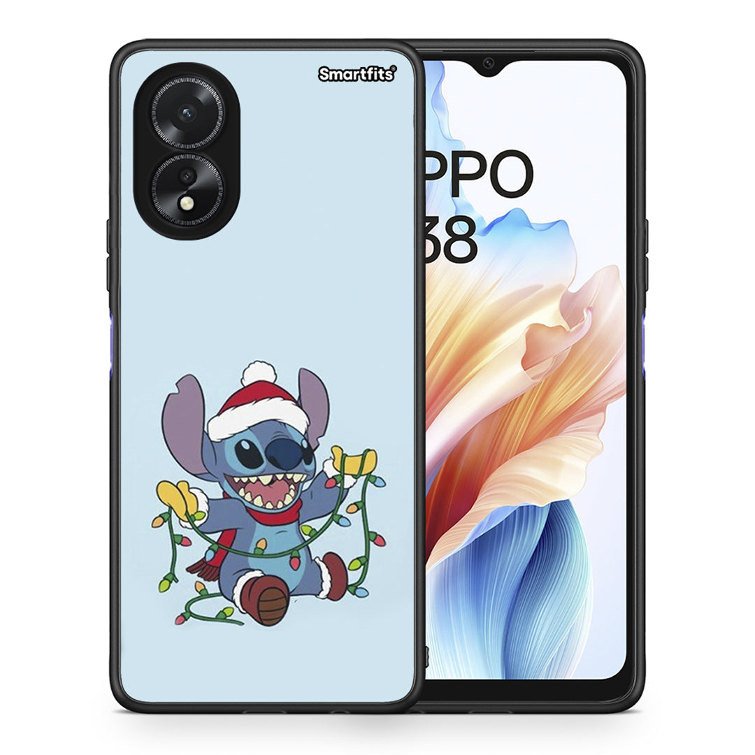 Θήκη Oppo A38 Santa Stich από τη Smartfits με σχέδιο στο πίσω μέρος και μαύρο περίβλημα | Oppo A38 Santa Stich case with colorful back and black bezels