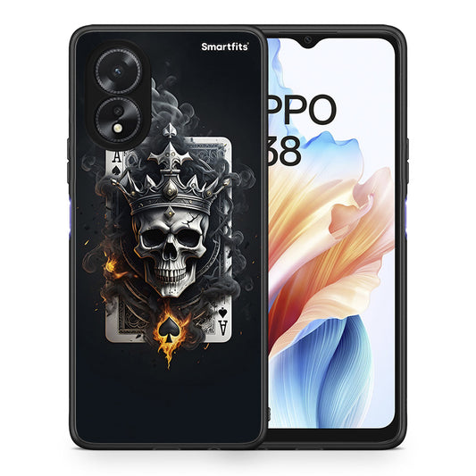 Θήκη Oppo A18 Skull King Ace από τη Smartfits με σχέδιο στο πίσω μέρος και μαύρο περίβλημα | Oppo A18 Skull King Ace case with colorful back and black bezels