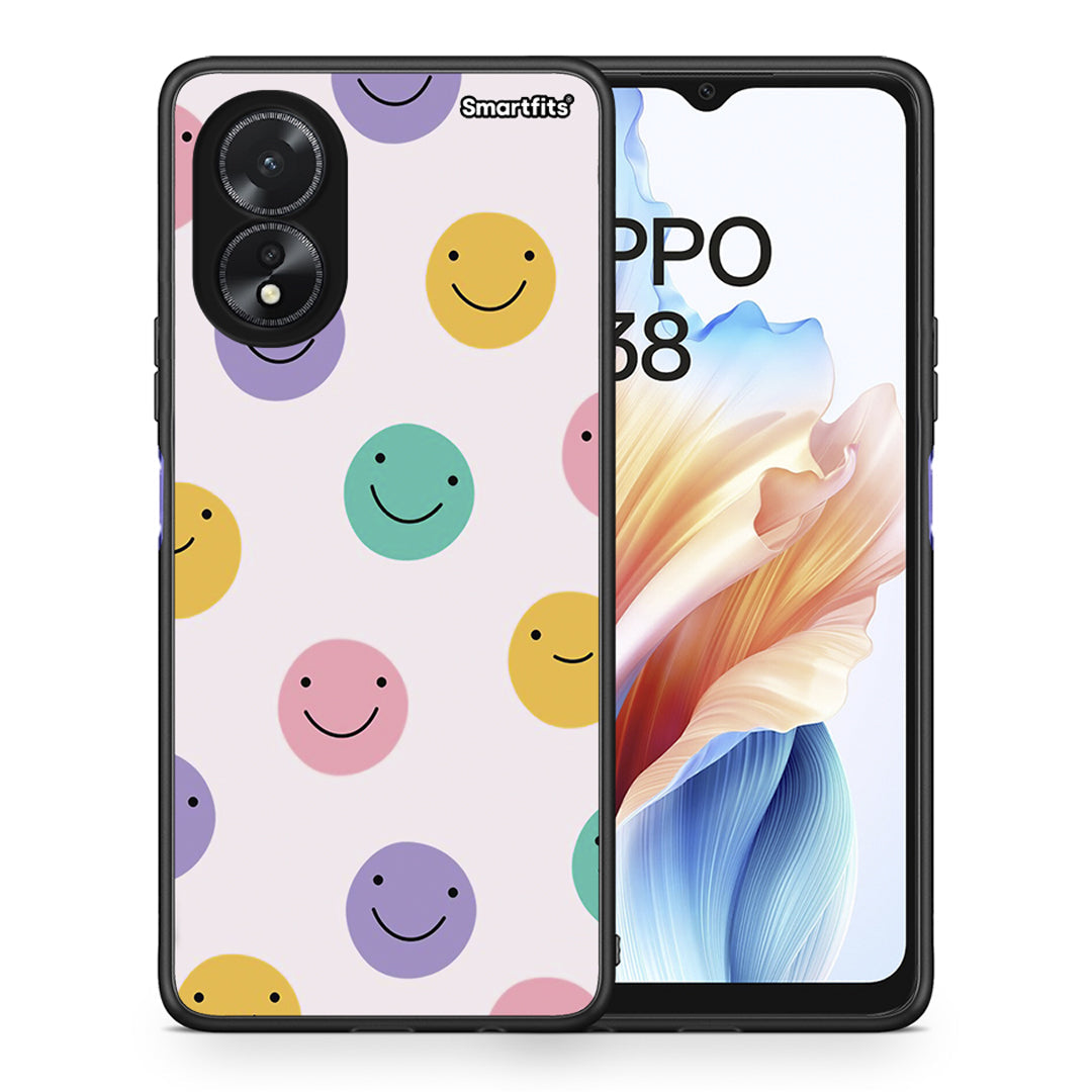 Θήκη Oppo A38 Smiley Faces από τη Smartfits με σχέδιο στο πίσω μέρος και μαύρο περίβλημα | Oppo A38 Smiley Faces case with colorful back and black bezels