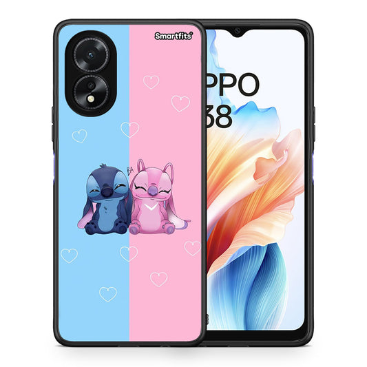 Θήκη Oppo A18 Stitch And Angel από τη Smartfits με σχέδιο στο πίσω μέρος και μαύρο περίβλημα | Oppo A18 Stitch And Angel case with colorful back and black bezels