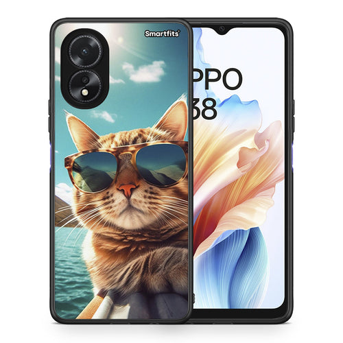Θήκη Oppo A38 Summer Cat από τη Smartfits με σχέδιο στο πίσω μέρος και μαύρο περίβλημα | Oppo A38 Summer Cat case with colorful back and black bezels