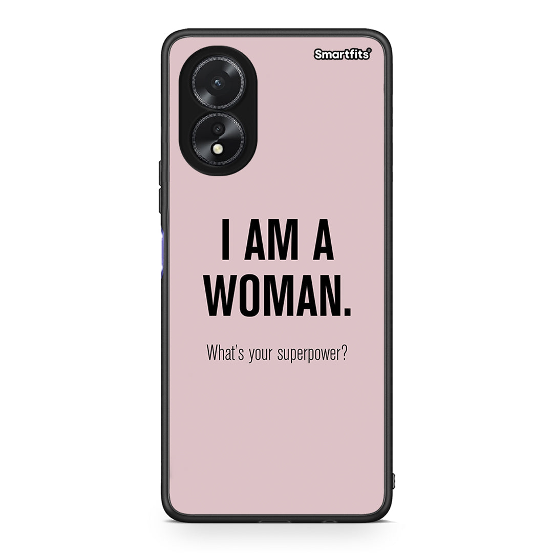 Oppo A18 Superpower Woman θήκη από τη Smartfits με σχέδιο στο πίσω μέρος και μαύρο περίβλημα | Smartphone case with colorful back and black bezels by Smartfits