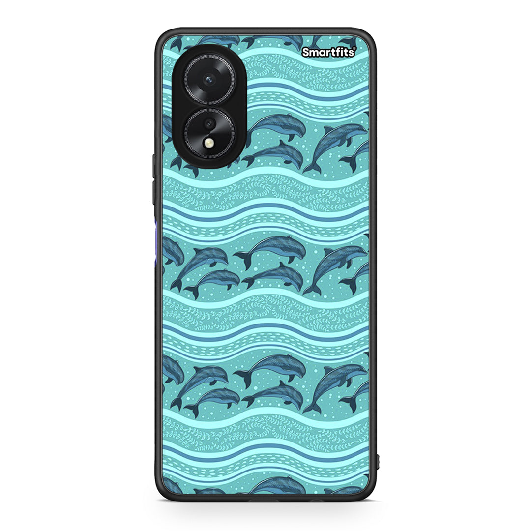 Oppo A18 Swimming Dolphins θήκη από τη Smartfits με σχέδιο στο πίσω μέρος και μαύρο περίβλημα | Smartphone case with colorful back and black bezels by Smartfits