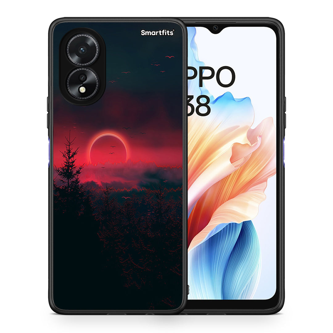 Θήκη Oppo A18 Sunset Tropic από τη Smartfits με σχέδιο στο πίσω μέρος και μαύρο περίβλημα | Oppo A18 Sunset Tropic case with colorful back and black bezels