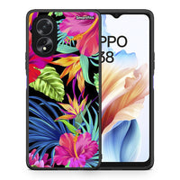 Thumbnail for Θήκη Oppo A18 Tropical Flowers από τη Smartfits με σχέδιο στο πίσω μέρος και μαύρο περίβλημα | Oppo A18 Tropical Flowers case with colorful back and black bezels