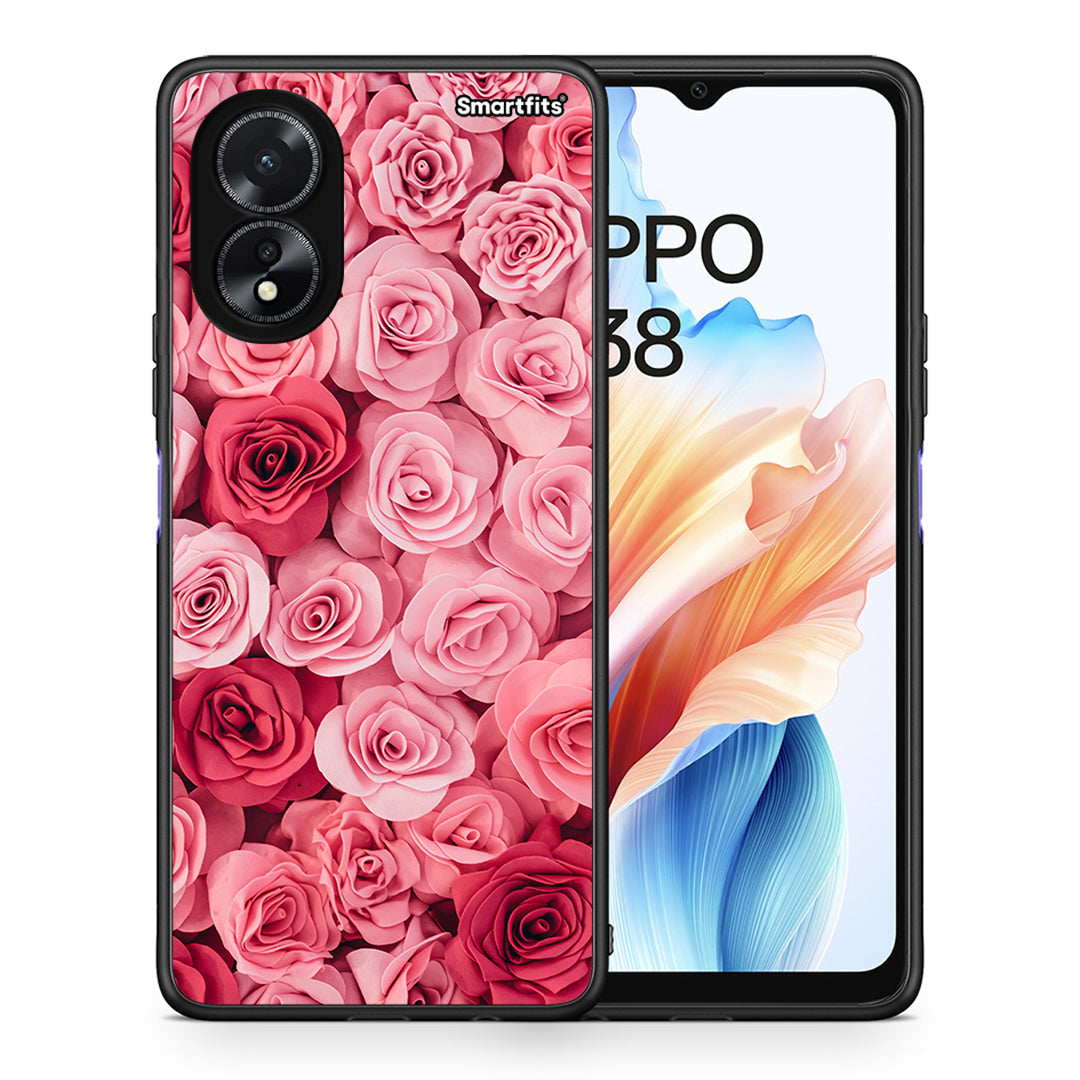 Θήκη Oppo A18 RoseGarden Valentine από τη Smartfits με σχέδιο στο πίσω μέρος και μαύρο περίβλημα | Oppo A18 RoseGarden Valentine case with colorful back and black bezels