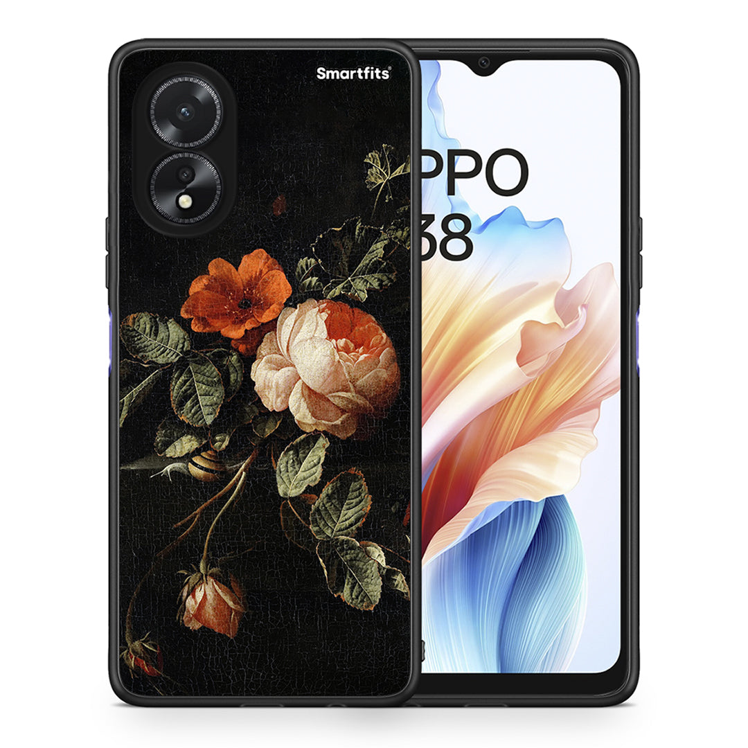 Θήκη Oppo A38 Vintage Roses από τη Smartfits με σχέδιο στο πίσω μέρος και μαύρο περίβλημα | Oppo A38 Vintage Roses case with colorful back and black bezels