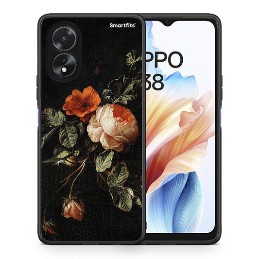 Θήκη Oppo A18 Vintage Roses από τη Smartfits με σχέδιο στο πίσω μέρος και μαύρο περίβλημα | Oppo A18 Vintage Roses case with colorful back and black bezels