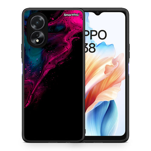 Θήκη Oppo A38 Pink Black Watercolor από τη Smartfits με σχέδιο στο πίσω μέρος και μαύρο περίβλημα | Oppo A38 Pink Black Watercolor case with colorful back and black bezels