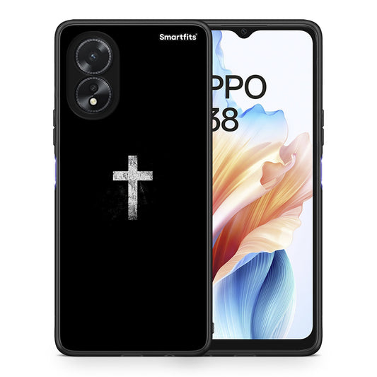 Θήκη Oppo A18 White Cross από τη Smartfits με σχέδιο στο πίσω μέρος και μαύρο περίβλημα | Oppo A18 White Cross case with colorful back and black bezels