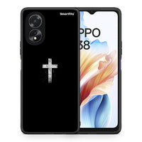 Thumbnail for Θήκη Oppo A18 White Cross από τη Smartfits με σχέδιο στο πίσω μέρος και μαύρο περίβλημα | Oppo A18 White Cross case with colorful back and black bezels