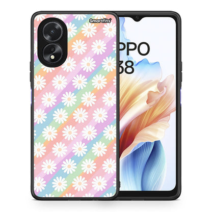 Θήκη Oppo A38 White Daisies από τη Smartfits με σχέδιο στο πίσω μέρος και μαύρο περίβλημα | Oppo A38 White Daisies case with colorful back and black bezels