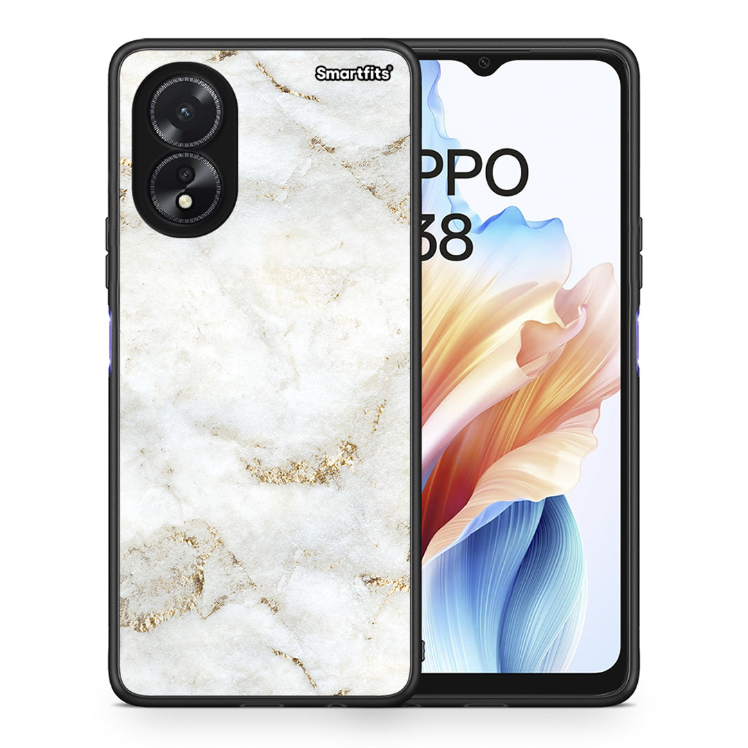 Θήκη Oppo A18 White Gold Marble από τη Smartfits με σχέδιο στο πίσω μέρος και μαύρο περίβλημα | Oppo A18 White Gold Marble case with colorful back and black bezels