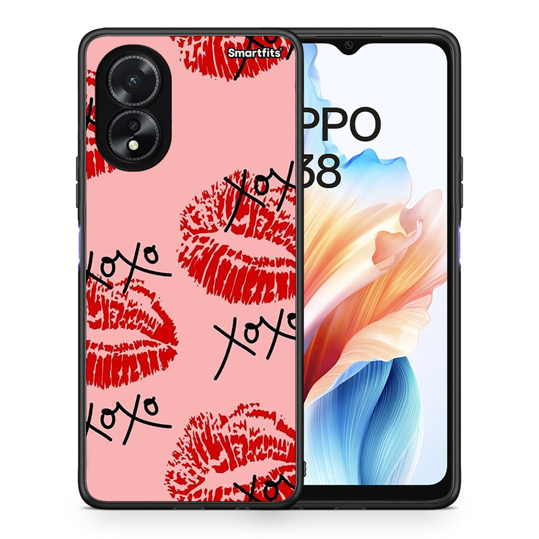 Θήκη Oppo A38 XOXO Lips από τη Smartfits με σχέδιο στο πίσω μέρος και μαύρο περίβλημα | Oppo A38 XOXO Lips case with colorful back and black bezels