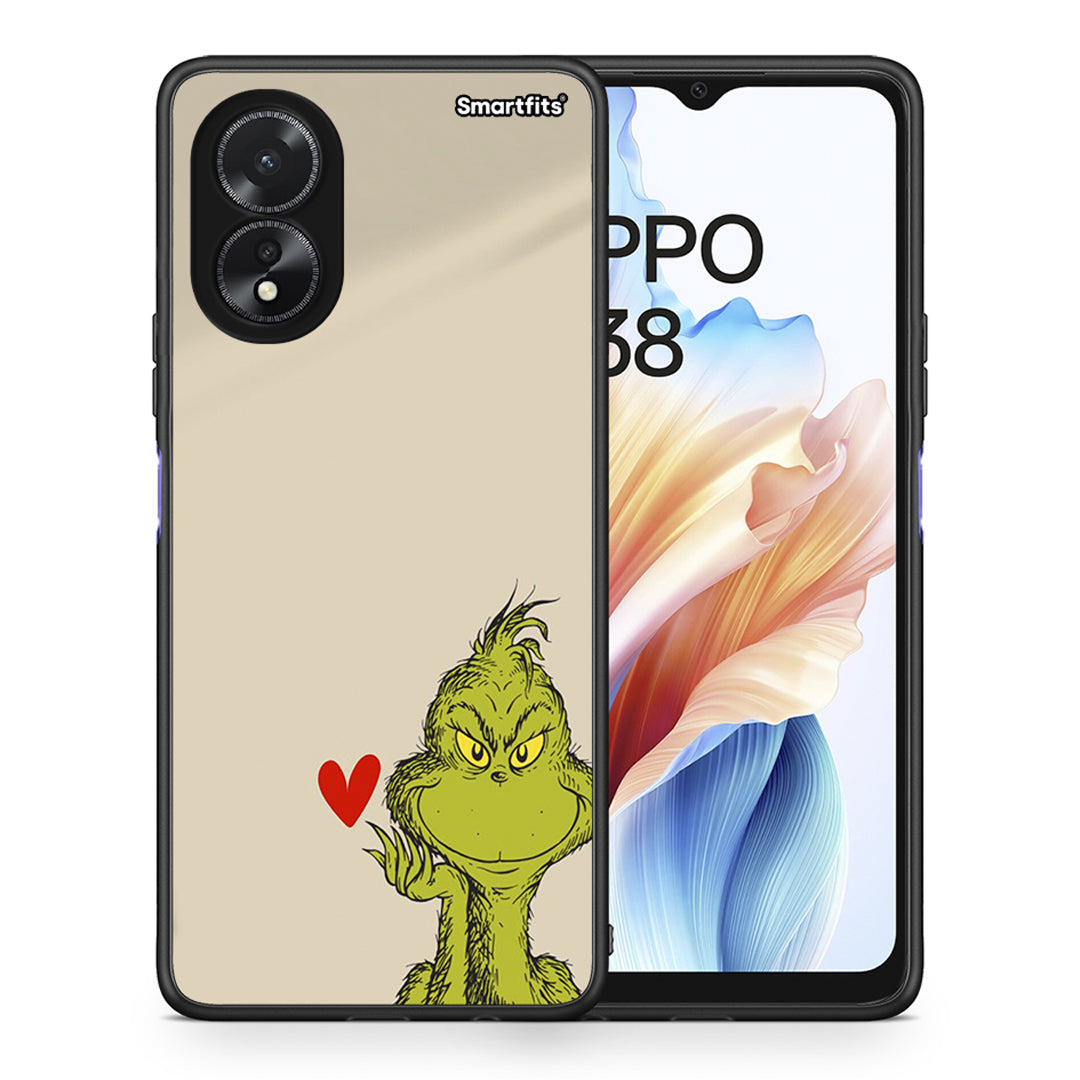 Θήκη Oppo A38 Xmas Grinch από τη Smartfits με σχέδιο στο πίσω μέρος και μαύρο περίβλημα | Oppo A38 Xmas Grinch case with colorful back and black bezels
