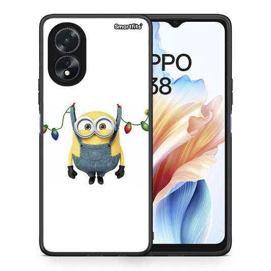 Θήκη Oppo A18 Xmas Minion Lights από τη Smartfits με σχέδιο στο πίσω μέρος και μαύρο περίβλημα | Oppo A18 Xmas Minion Lights case with colorful back and black bezels