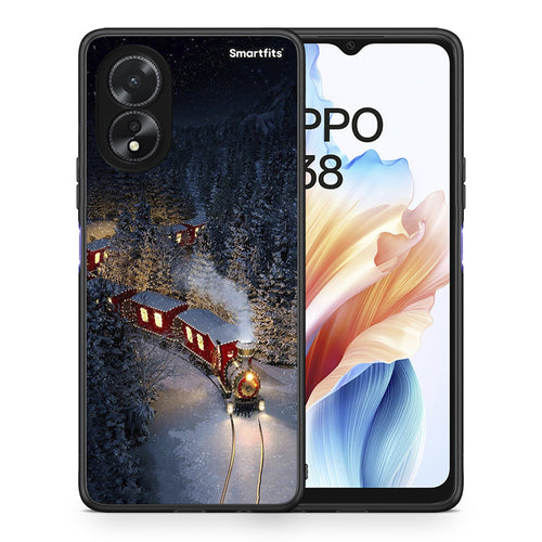Θήκη Oppo A18 Xmas Train από τη Smartfits με σχέδιο στο πίσω μέρος και μαύρο περίβλημα | Oppo A18 Xmas Train case with colorful back and black bezels