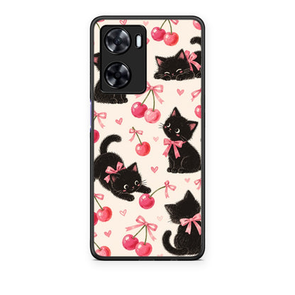 Θήκη Oppo A57s / A77s / A77 Black Kittens and Cherries on Cream από τη Smartfits με σχέδιο στο πίσω μέρος και μαύρο περίβλημα | Oppo A57s / A77s / A77 Black Kittens and Cherries on Cream case with colorful back and black bezels