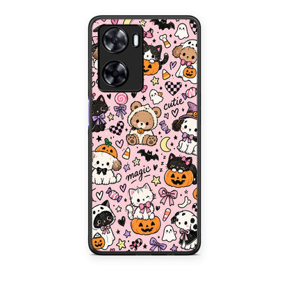 Θήκη Oppo A57s / A77s / A77 Halloween Cute Animals on Pink από τη Smartfits με σχέδιο στο πίσω μέρος και μαύρο περίβλημα | Oppo A57s / A77s / A77 Halloween Cute Animals on Pink case with colorful back and black bezels