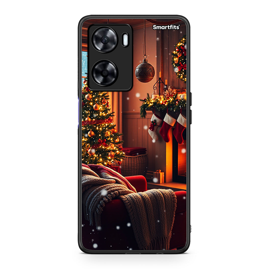 Oppo A57s / A77s / A58 / OnePlus Nord N20 SE Home For Christmas θήκη από τη Smartfits με σχέδιο στο πίσω μέρος και μαύρο περίβλημα | Smartphone case with colorful back and black bezels by Smartfits