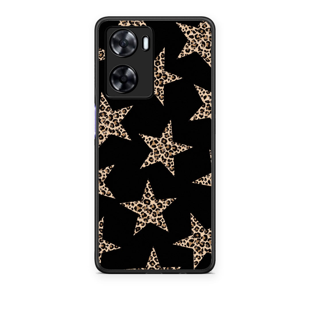 Θήκη OnePlus Nord N20 SE Leopard Stars on Black από τη Smartfits με σχέδιο στο πίσω μέρος και μαύρο περίβλημα | OnePlus Nord N20 SE Leopard Stars on Black case with colorful back and black bezels