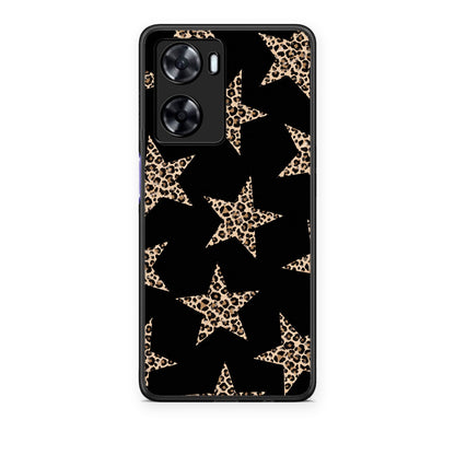 Θήκη OnePlus Nord N20 SE Leopard Stars on Black από τη Smartfits με σχέδιο στο πίσω μέρος και μαύρο περίβλημα | OnePlus Nord N20 SE Leopard Stars on Black case with colorful back and black bezels