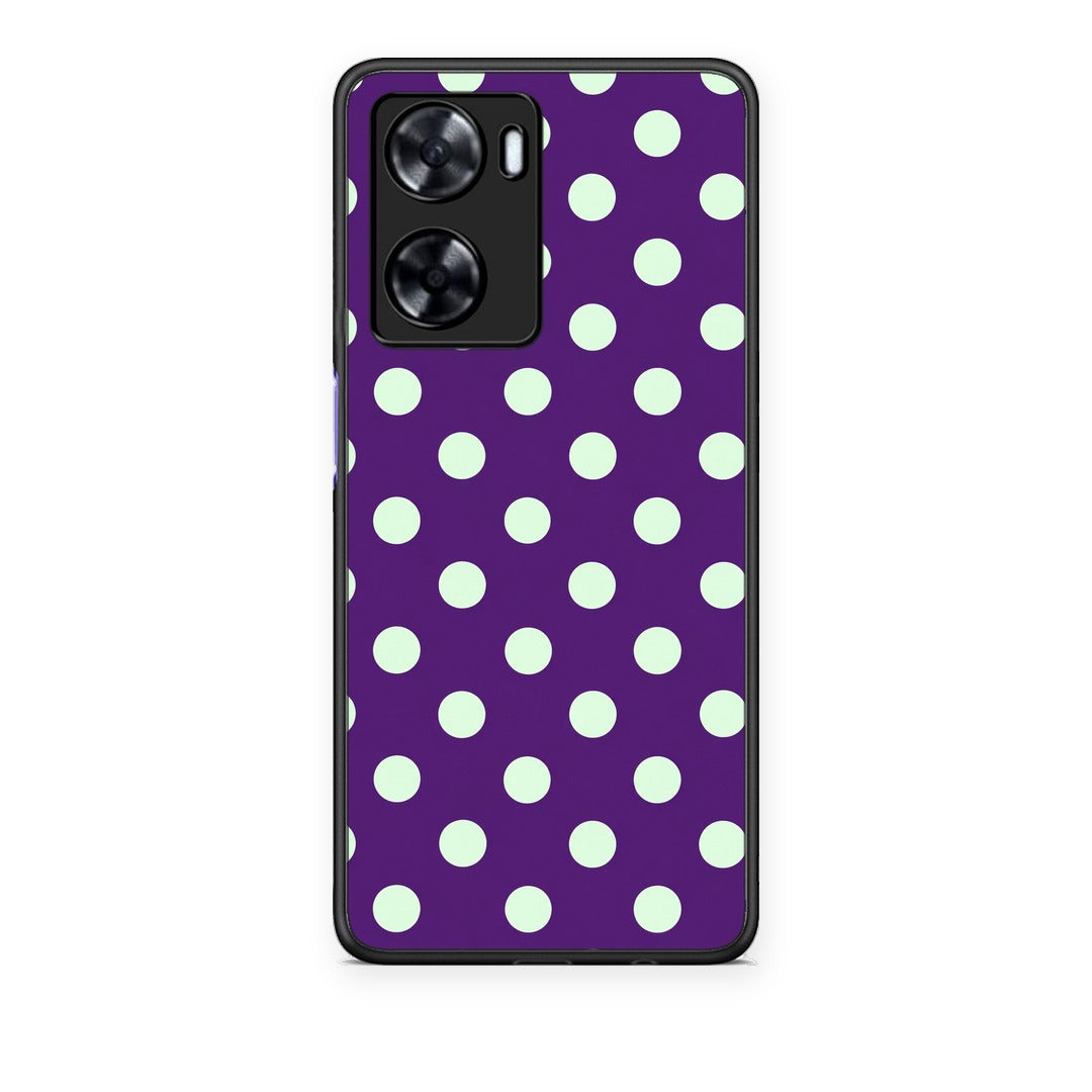 Θήκη Oppo A57s / A77s / A77 Mint Polka Dots on Purple από τη Smartfits με σχέδιο στο πίσω μέρος και μαύρο περίβλημα | Oppo A57s / A77s / A77 Mint Polka Dots on Purple case with colorful back and black bezels