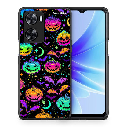 Θήκη Oppo A57s / A77s / A77 Neon Halloween από τη Smartfits με σχέδιο στο πίσω μέρος και μαύρο περίβλημα | Oppo A57s / A77s / A77 Neon Halloween case with colorful back and black bezels