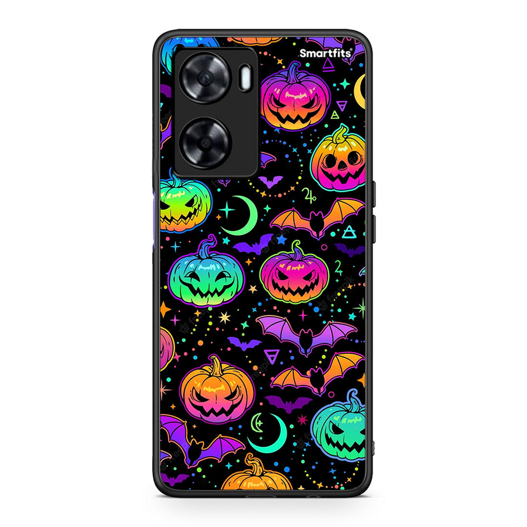 Oppo A57s / A77s / A77 Neon Halloween θήκη από τη Smartfits με σχέδιο στο πίσω μέρος και μαύρο περίβλημα | Smartphone case with colorful back and black bezels by Smartfits