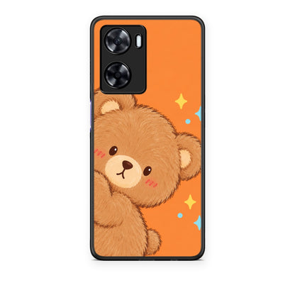 Θήκη OnePlus Nord N20 SE Peekaboo Teddy on Orange από τη Smartfits με σχέδιο στο πίσω μέρος και μαύρο περίβλημα | OnePlus Nord N20 SE Peekaboo Teddy on Orange case with colorful back and black bezels